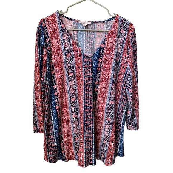 Dress Barn Tops - DRESS BARN Women’s Red Blue White Print 3/4 Sleeve Blouse